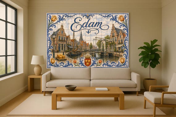 Mural de azulejos de cerámica del puente del canal de Edam, Países Bajos, cas… — vista 2