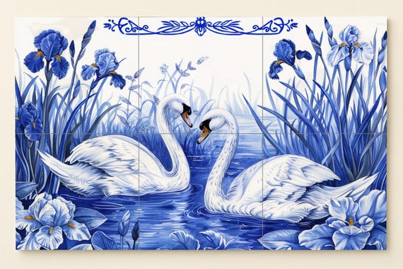 Mural de amor con cisnes — vista 2