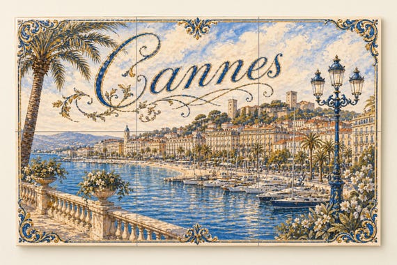 Mural de azulejos de cerámica de Cannes, arte mural de la Riviera Francesa co… — vista 4