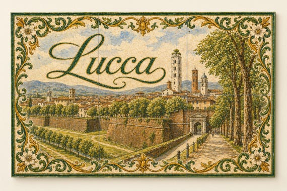 Mural de azulejos de cerámica de Lucca, Toscana, arte mural de la campiña ita… — vista 4