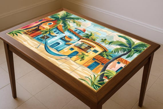 Mural de azulejos de playa caribeña — vista 4