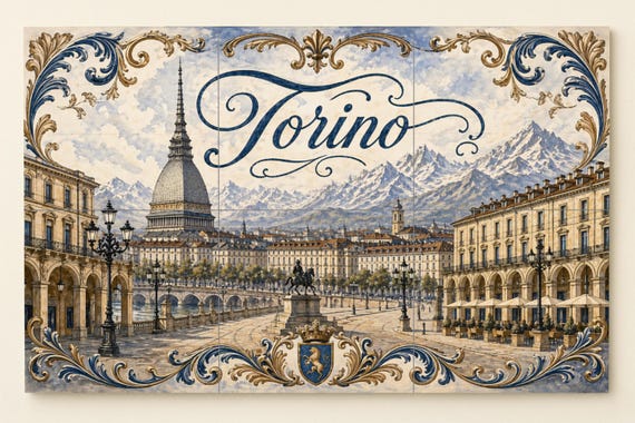 Mural de azulejos cerámicos Mole Antonelliana de Turín, elegante decoración d… — Mural cerámico de Cerámicas La Noria