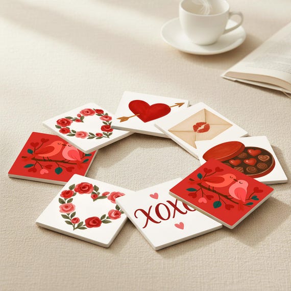 Románticos de cerámica con ilustraciones de amor, decoración de mesa — vista 4