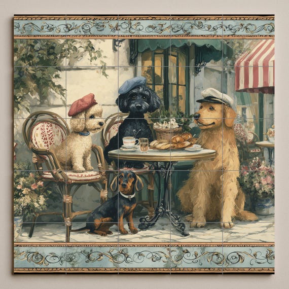Mural de perros en un café parisino — vista 4
