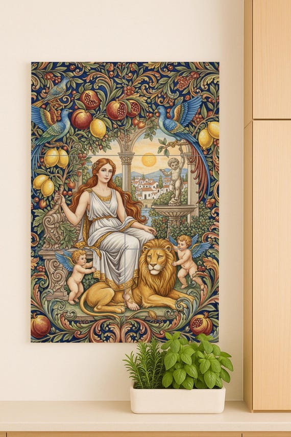 Mural de cerámica de la Diosa de la Armonía, mito griego, panel de azulejos c… — vista 3