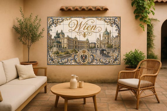 Mural de azulejos de cerámica del Palacio de Hofburg de Viena, Austria, Karls…