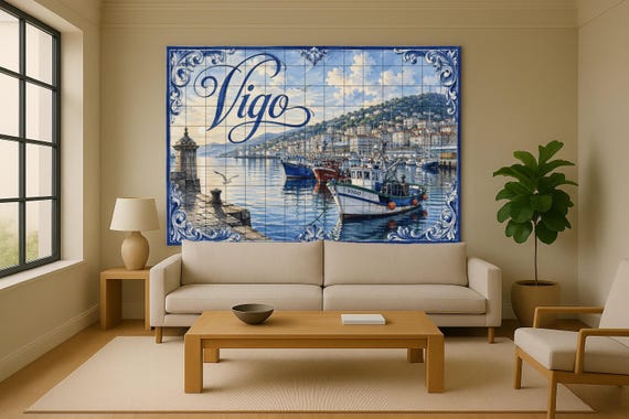 Mural de azulejos cerámicos del puerto pesquero de Vigo, decoración de pared … — vista 2