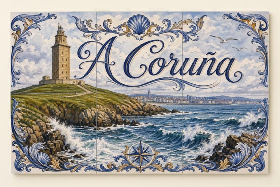 Mural de azulejos de cerámica de la Torre de Hércules de A Coruña, decoración… — vista 4