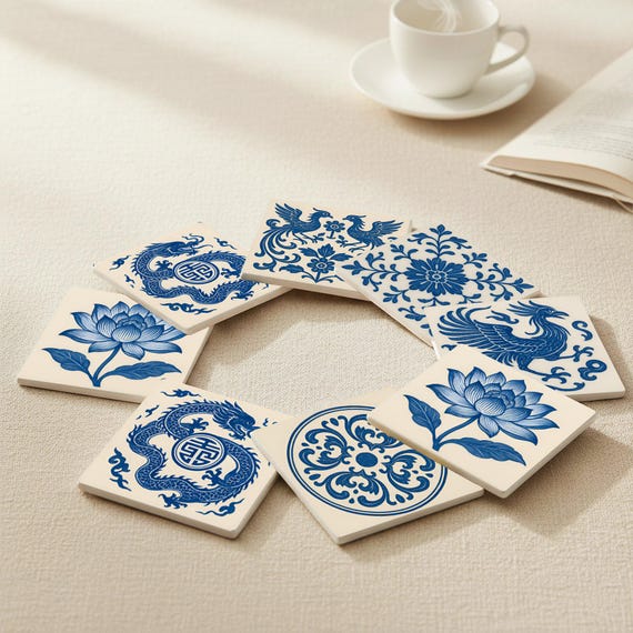Azul y blanca / Decoración de azulejos florales asiáticos