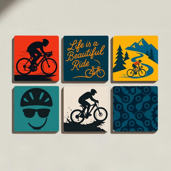 Temática de ciclismo / Posavasos de azulejos inspirados en bicicletas — vista 3