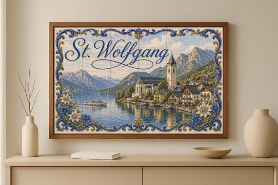 Mural de azulejos de cerámica de San Wolfgang, Austria, con decoración de par… — vista 2
