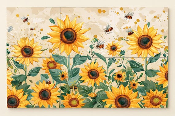 Mural de abejas y girasoles — vista 3