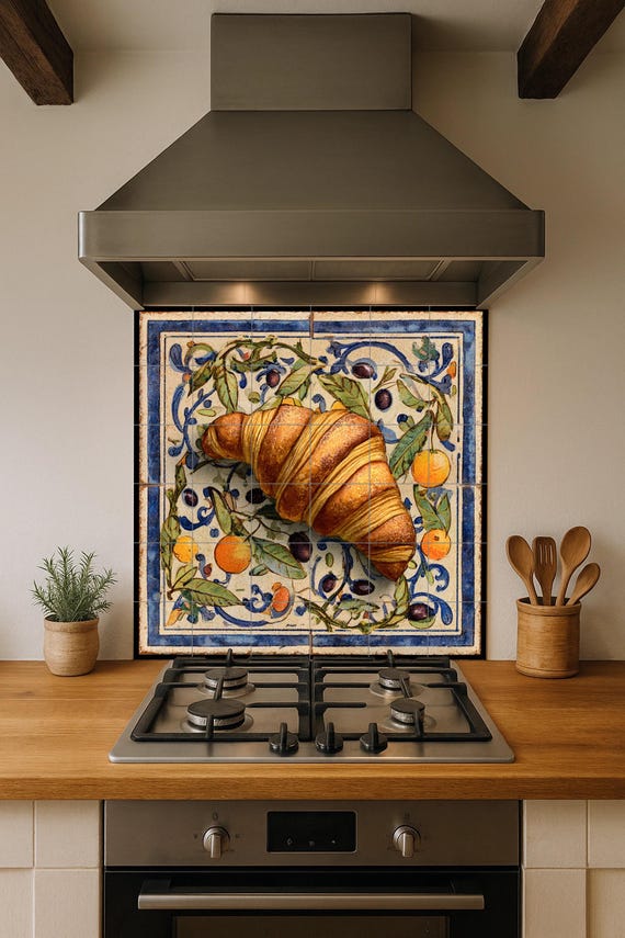 Mural de azulejos de cerámica mediterránea con diseño de croissant — vista 2