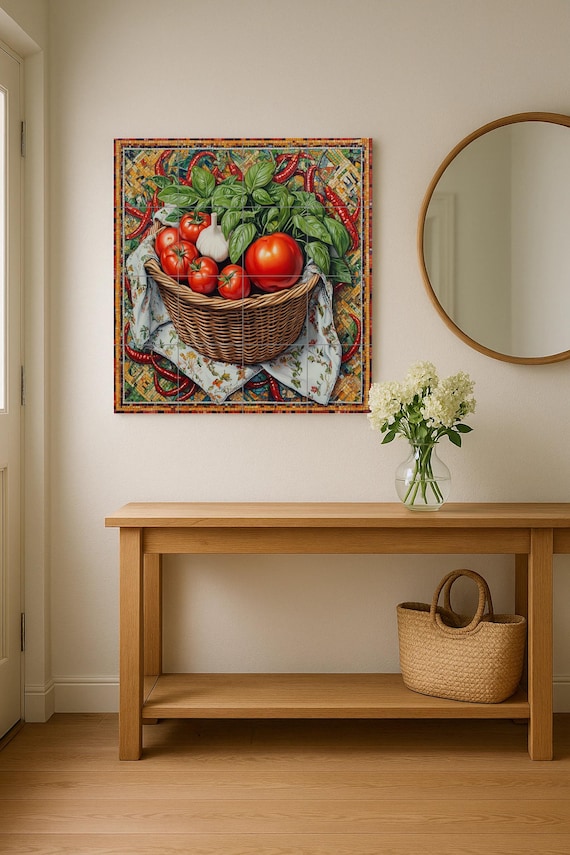 Mural de azulejos de cerámica de cocina rústica italiana
