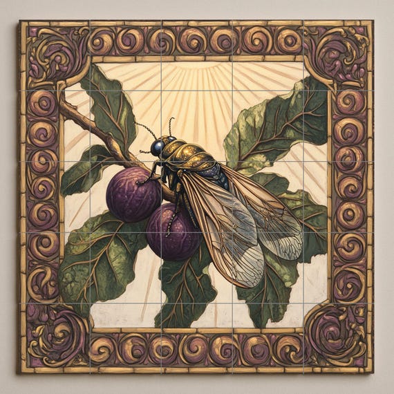 Mural de azulejos de cerámica con higos morados, diseño mediterráneo de avisp… — vista 3