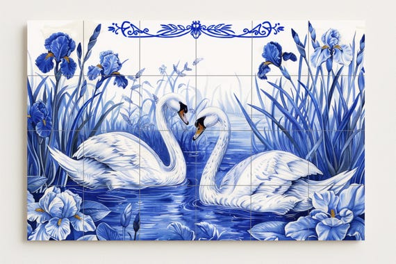 Mural de amor con cisnes — vista 3