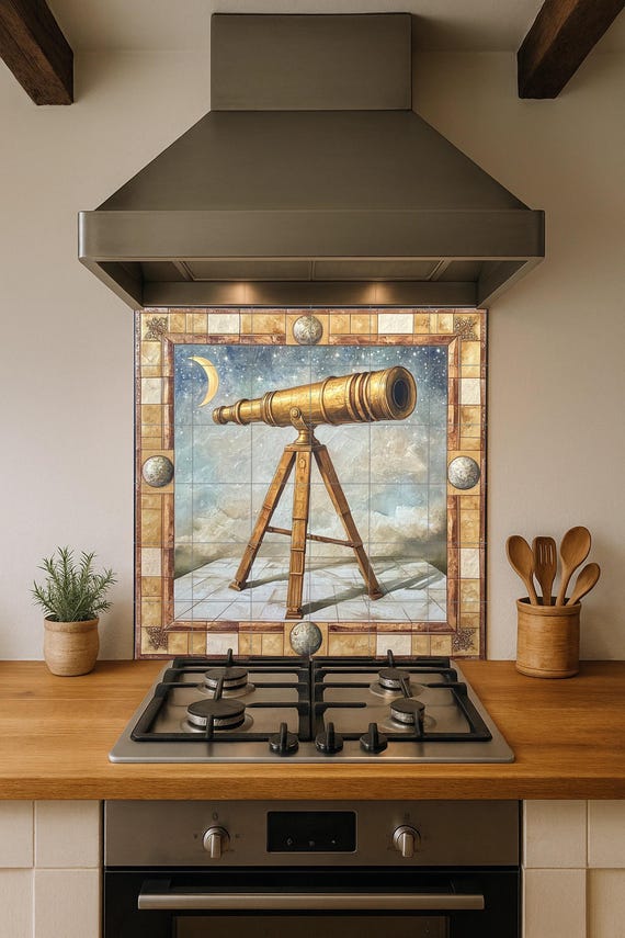 Mural de cerámica con telescopio dorado — vista 4