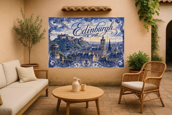 Mural de azulejos de cerámica de Edimburgo, Escocia, arte mural de castillo e…