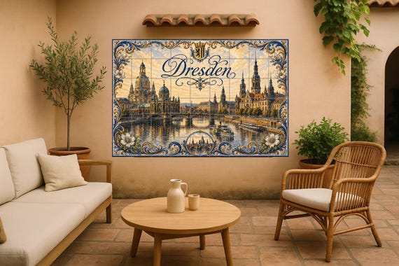 Mural de azulejos de cerámica de Dresde, Alemania, arte mural barroco de pais…