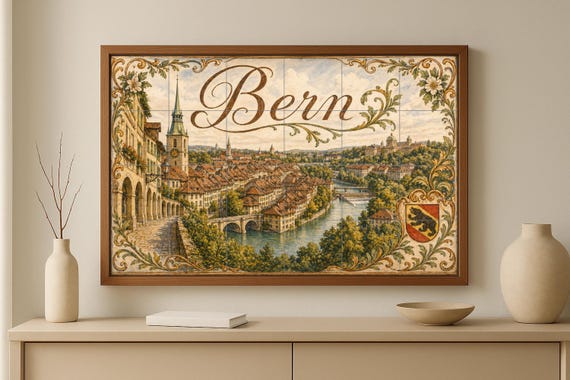 Mural de azulejos de cerámica de Berna, Suiza, arte mural del casco antiguo s… — vista 3