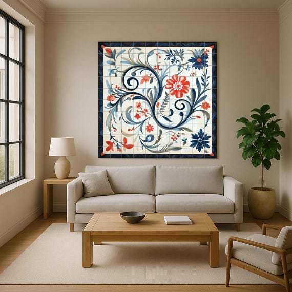 Mural cerámico noruego Rosemaling