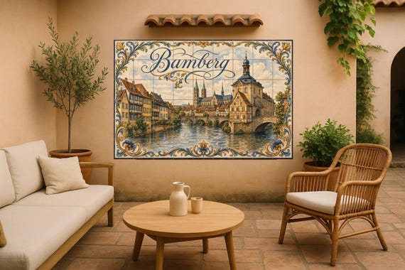 Mural de azulejos de cerámica de Bamberg, arte mural medieval a orillas del r…