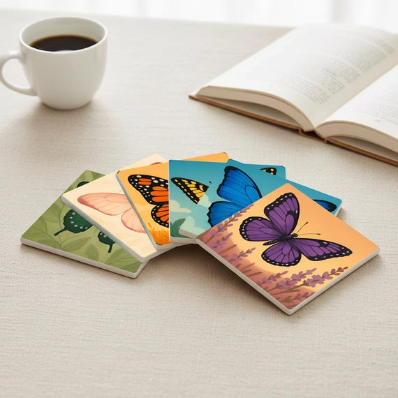 Diseño de mariposas / Posavasos de azulejos inspirados en la naturalez — vista 4