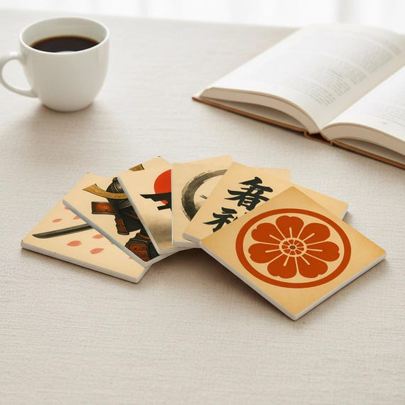 Inspiración japonesa / Posavasos de azulejos con símbolos tradicionale — vista 4