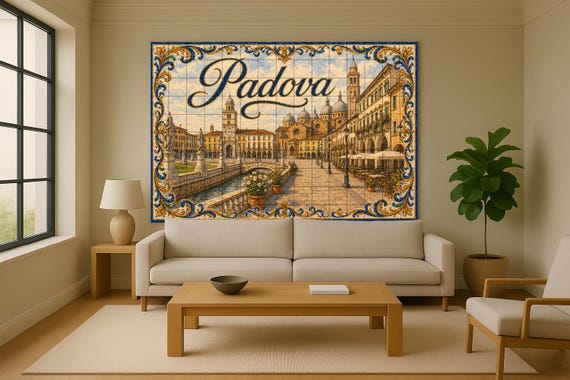 Mural de azulejos de cerámica de Padua, Italia, arte mural del Véneto, decora… — vista 2