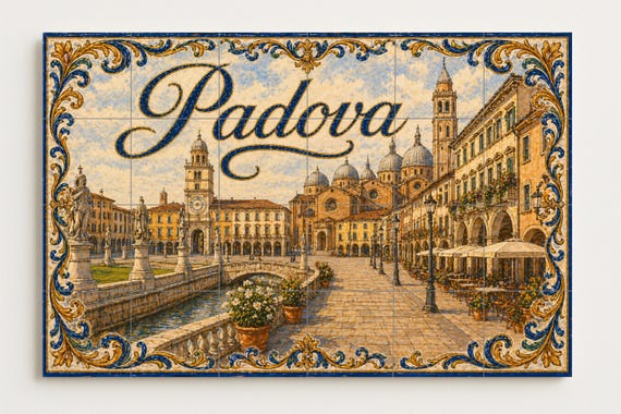 Mural de azulejos de cerámica de Padua, Italia, arte mural del Véneto, decora… — vista 4