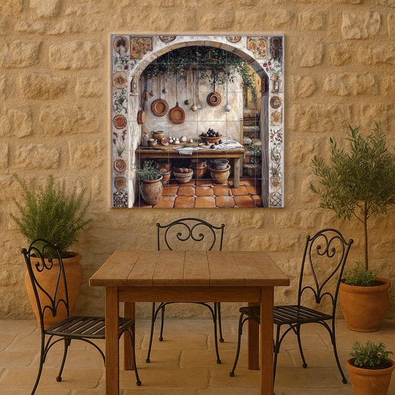 Mural de azulejos de cerámica para cocina rústica