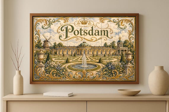 Mural de azulejos de cerámica del Palacio de Potsdam, arte mural para el Jard… — vista 2