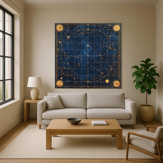 Mural de azulejos cerámicos con mapa estelar celestial antiguo con constelaci… — Mural cerámico de Cerámicas La Noria