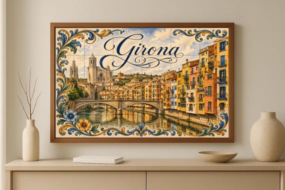 Mural de azulejos de cerámica de la Catedral de Girona, colorida decoración d… — vista 3