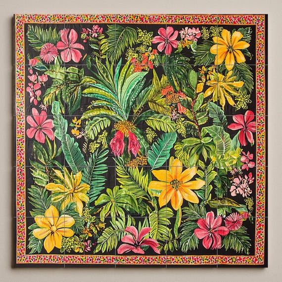 Mural de cerámica tropical con flores exóticas — vista 4