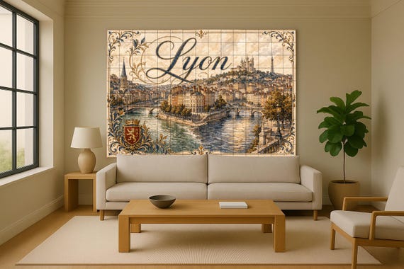 Mural de azulejos de cerámica a orillas del río Lyon, decoración de pared de … — vista 2