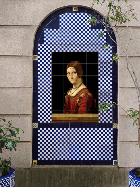 Mural de azulejos cerámicos La Belle Ferronnière — vista 3