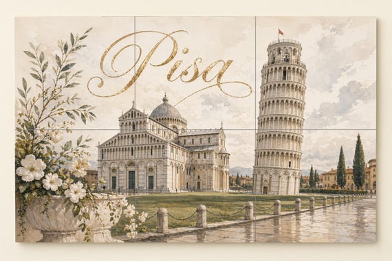Mural de azulejos de cerámica de la Torre Inclinada de Pisa, elegante decorac…