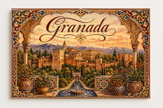 Mural de azulejos de cerámica de la Alhambra de Granada, decoración de pared … — vista 4