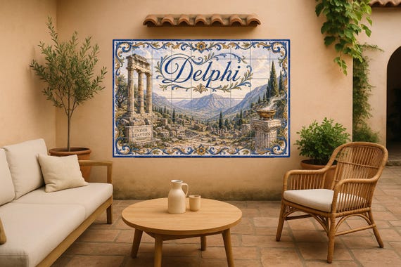 Mural de azulejos de cerámica de Delfos, Grecia, arte mural de ruinas antigua… — vista 4