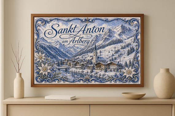 Mural de azulejos de cerámica de Sankt Anton am Arlberg, Austria, estación de… — vista 3