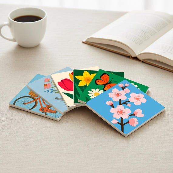 Diseño floral — Posavasos de cerámica y corcho de Cerámicas La Noria