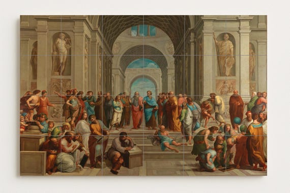 Mural de azulejos de cerámica de La Escuela de Atenas — Mural cerámico de Cerámicas La Noria