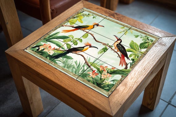 Mural de azulejos de cerámica con diseño de aves tropicales exóticas, diseño …