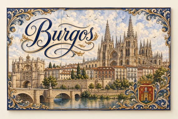 Mural de azulejos de cerámica de la Catedral de Burgos, decoración de pared g… — Mural cerámico de Cerámicas La Noria