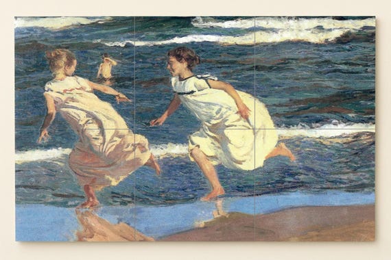 Mural de azulejos de Sorolla corriendo en la playa de Valencia — vista 2