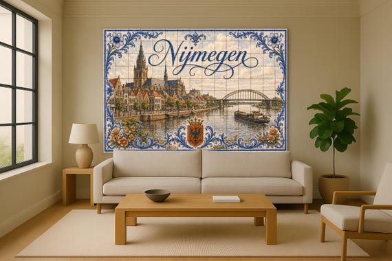 Mural de azulejos de cerámica del río Waal en Nijmegen, histórico puente hola… — vista 2
