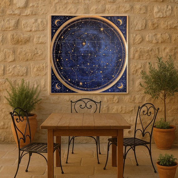 Mural de pared de cerámica con mapa estelar celestial con constelaciones y lu… — vista 4