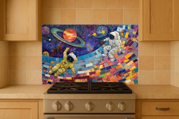 Mosaico de astronauta estelar — Mural cerámico de Cerámicas La Noria