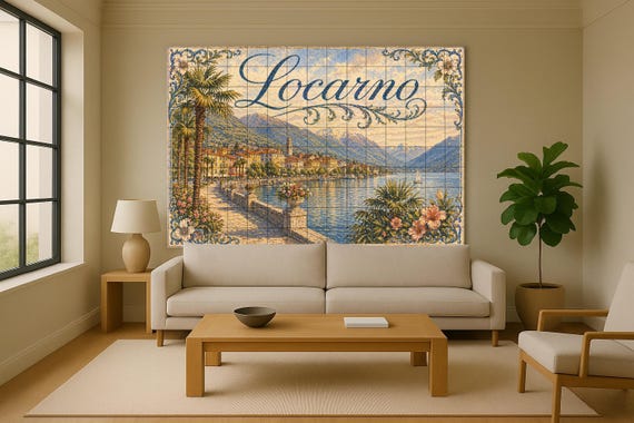 Mural de azulejos de cerámica de Locarno, Suiza, decoración de pared del Lago… — vista 2